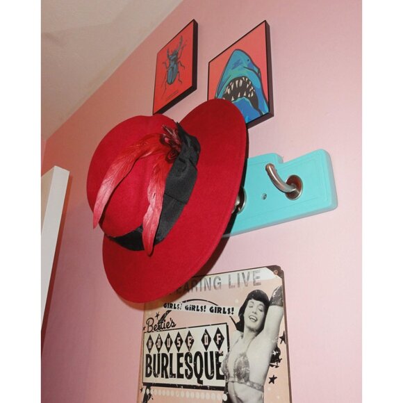 Vintage Arlin Red Wool Church Hat w/ Feathers Kentucky Derby pinup retro bow main image 6